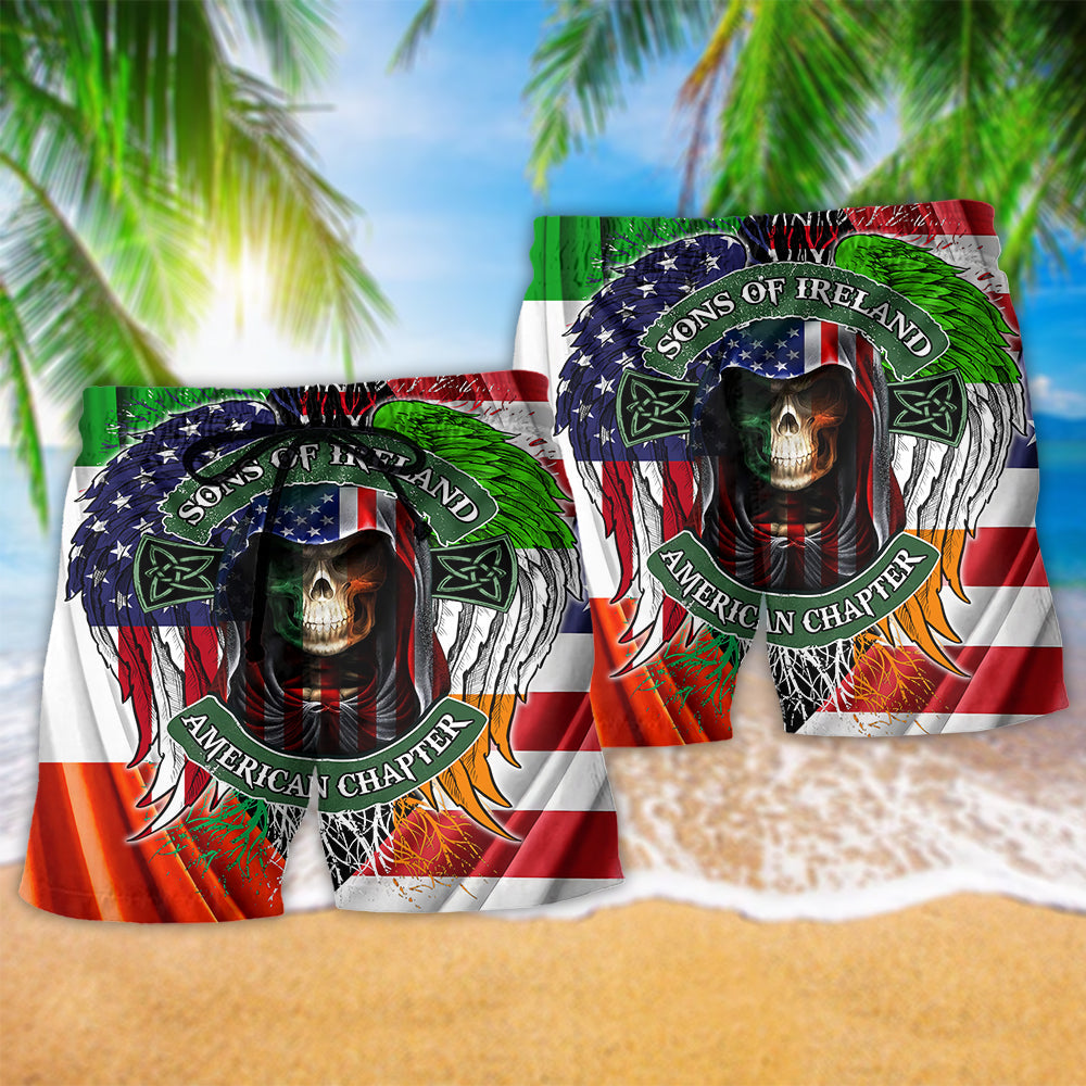 Irish Pride Skull St Patrick Art - Beach Short