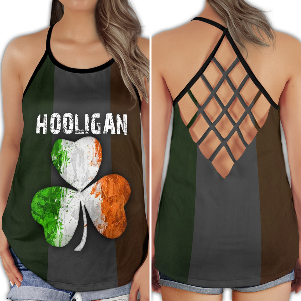 Irish Strong Spirit Four Leaf Clover Lucky Celtic Symbol - Hollow Tank Top