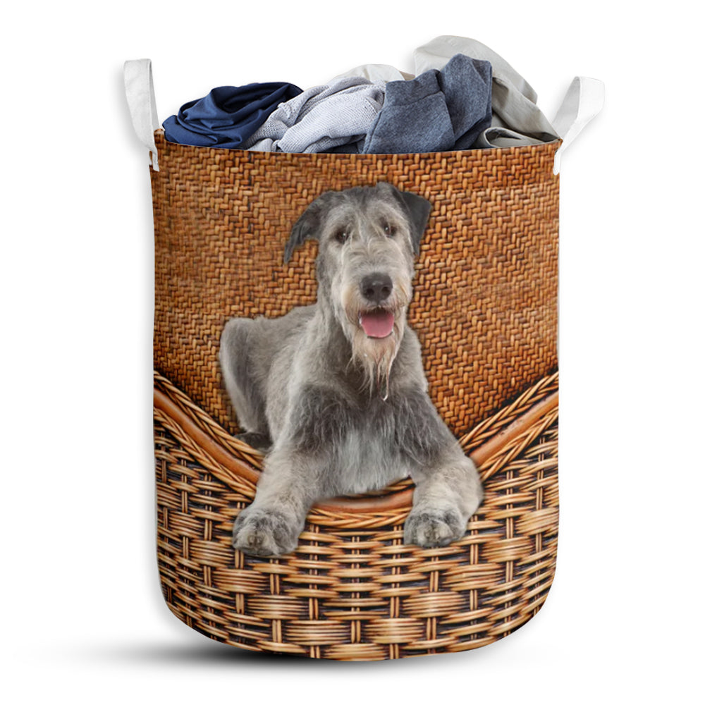 Irish Wolfhound Dog Rattan Teaxture - Laundry Basket - Owls Matrix LTD