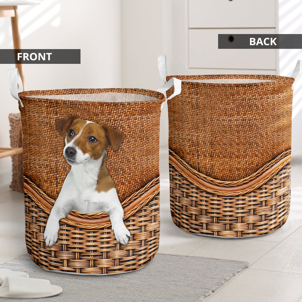 Jack Russell Dog Rattan Teaxture - Laundry Basket - Owls Matrix LTD