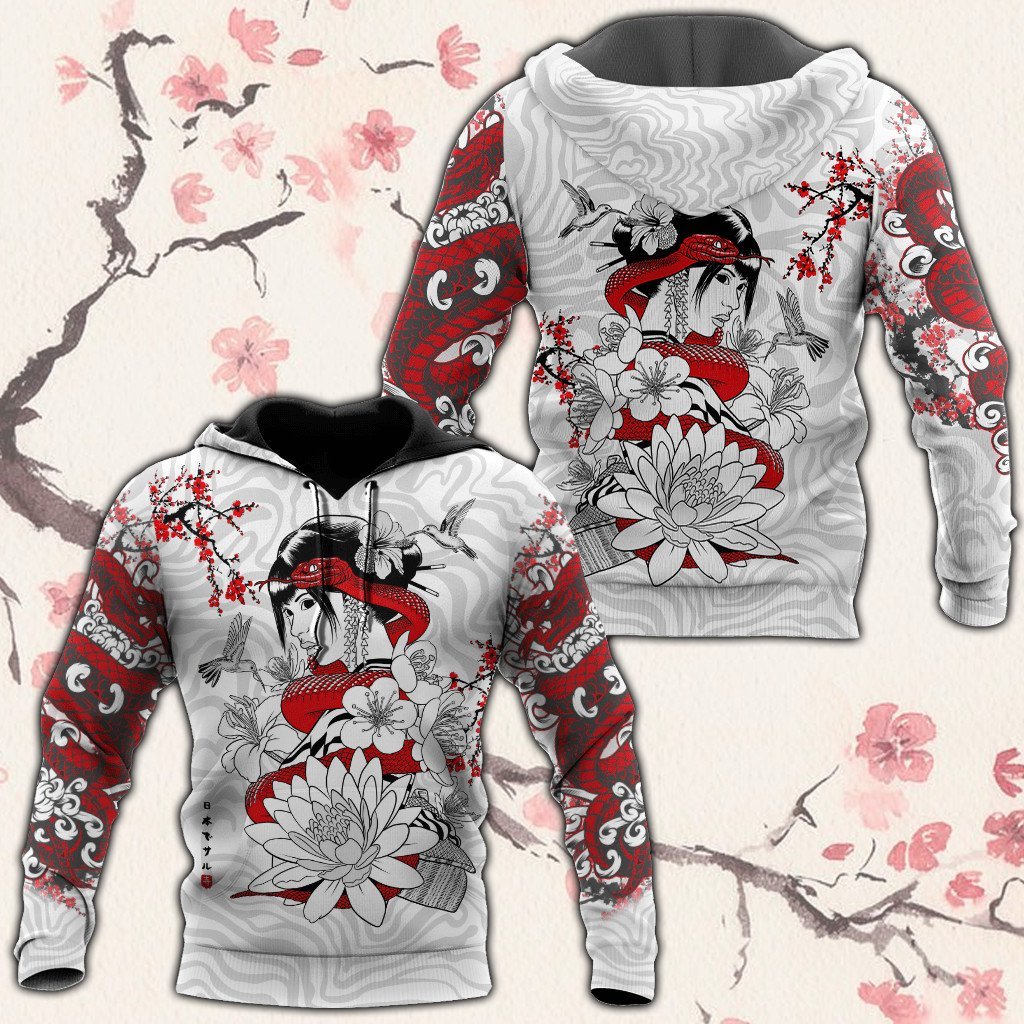 Japanese Geisha Tattoo Art – 3D Hoodie