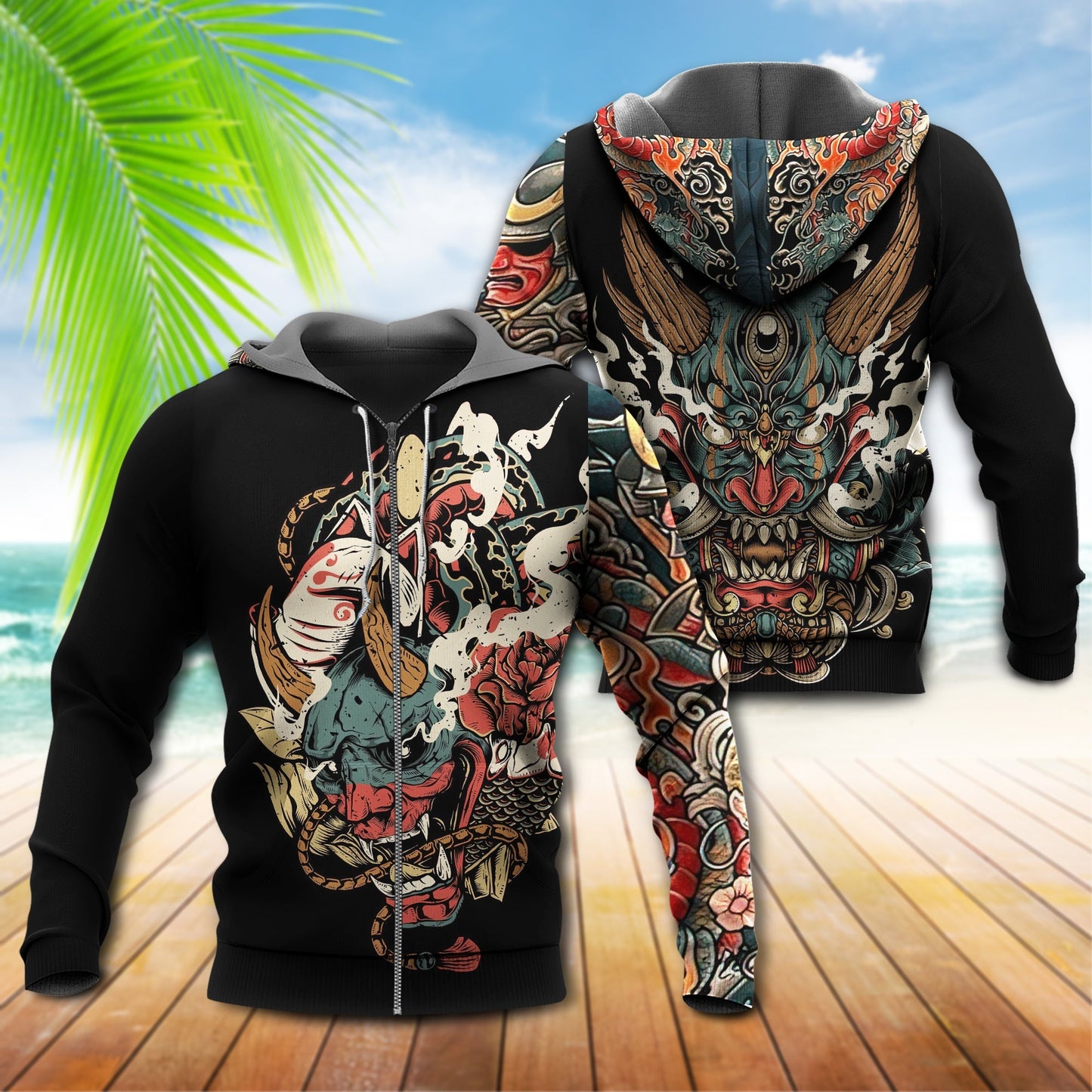 Japanese Oni Mask Tattoo Art - 3D Hoodie