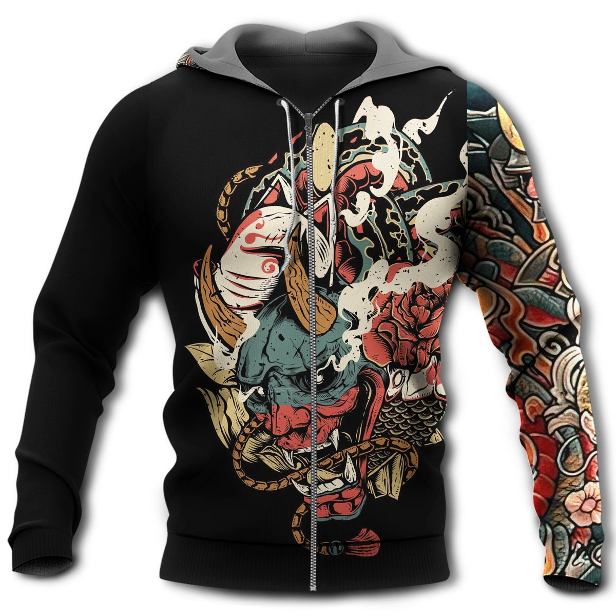 Japanese Oni Mask Tattoo Art - 3D Hoodie