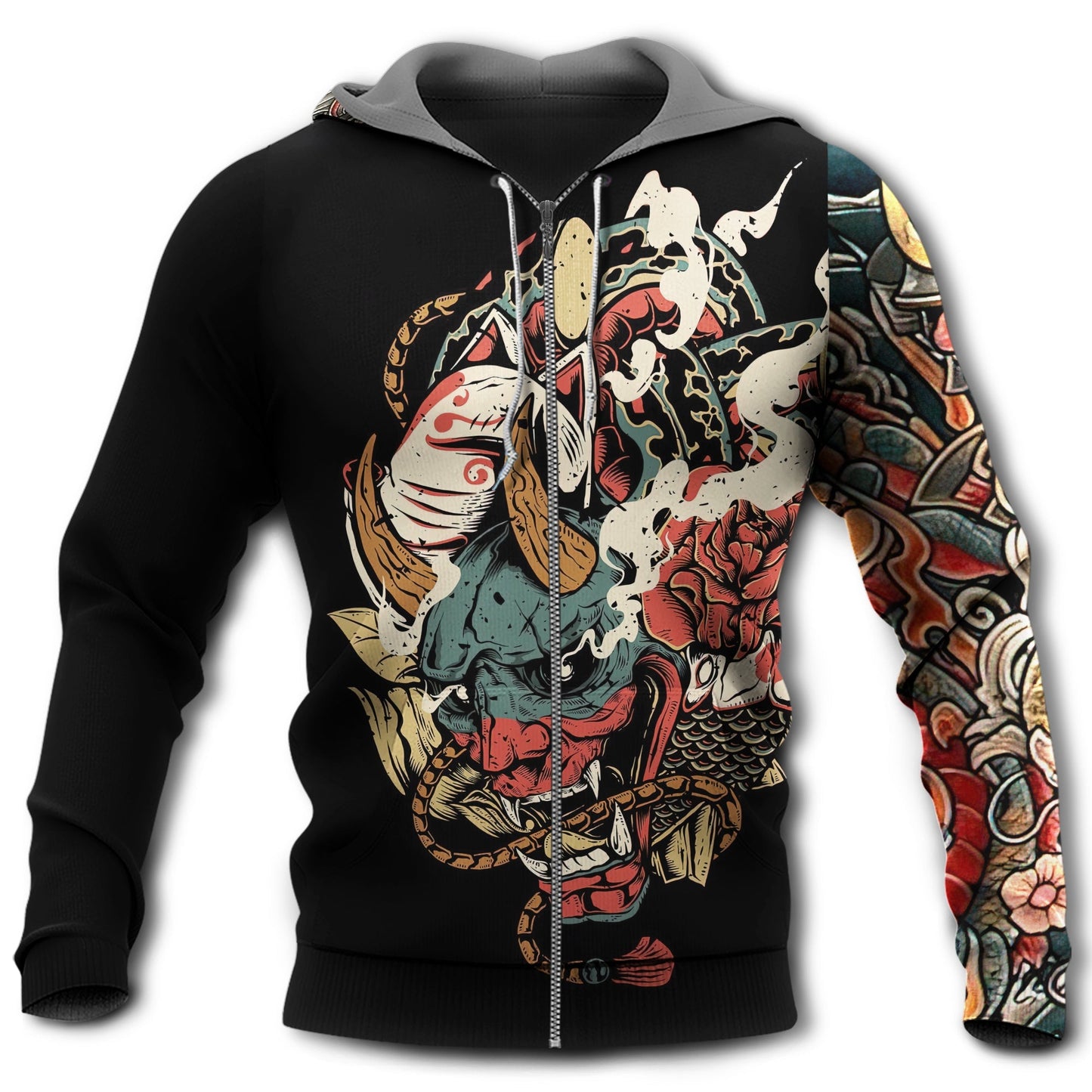 Japanese Oni Mask Tattoo Art - 3D Hoodie
