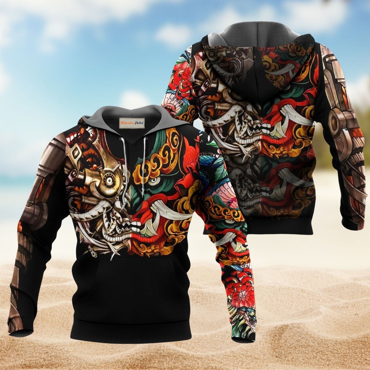 Japanese Mask Tattoo Art Style – 3D Hoodie
