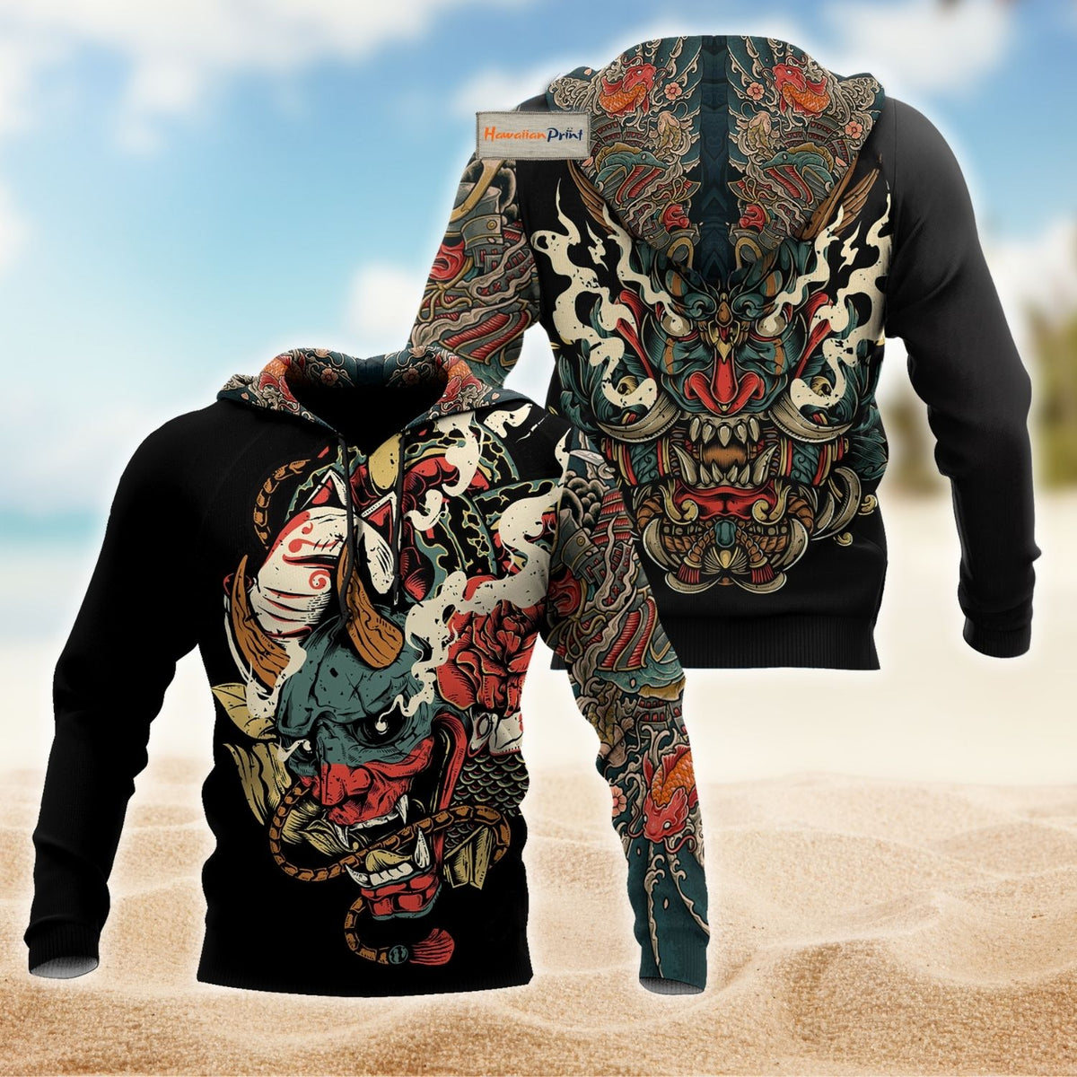 Japanese Oni Mask Tattoo Art – 3D Hoodie