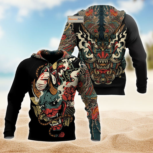 Japanese Oni Mask Tattoo Art – 3D Hoodie