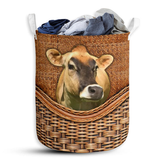 Jersey Cow Rattan Teaxture - Laundry Basket - Owls Matrix LTD