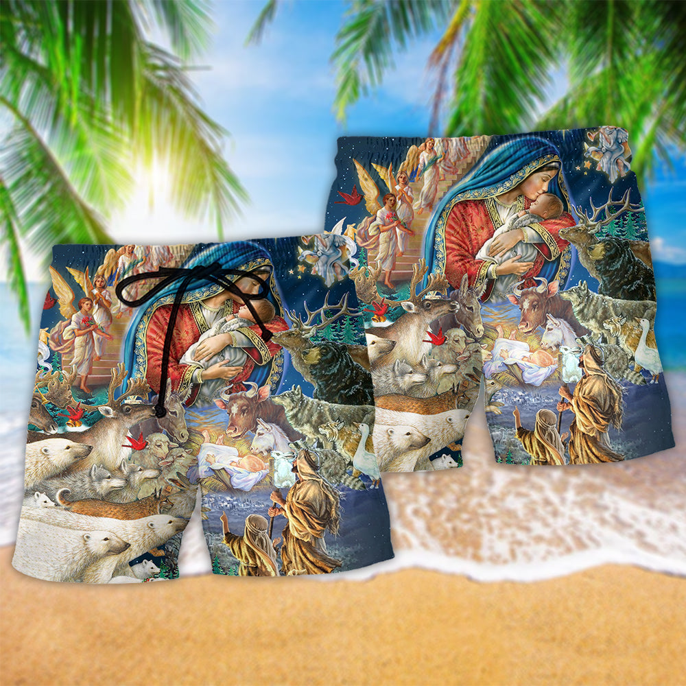 Jesus Nativity Glory Of The Night Art – Beach Short