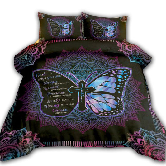 Jesus Butterfly God Says You Are Mandala Dark Bedding Cover For Faith Bedroom Decor