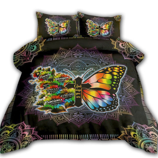 Jesus Butterfly God Says You Are Mandala Color Bedding Cover For Faith Bedroom Decor