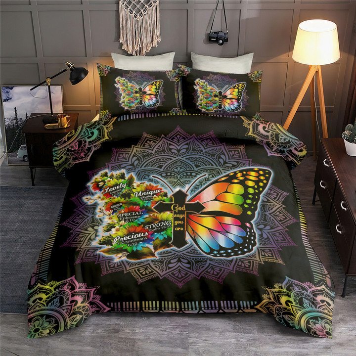 Jesus Butterfly God Says You Are Mandala Color Bedding Cover For Faith Bedroom Decor