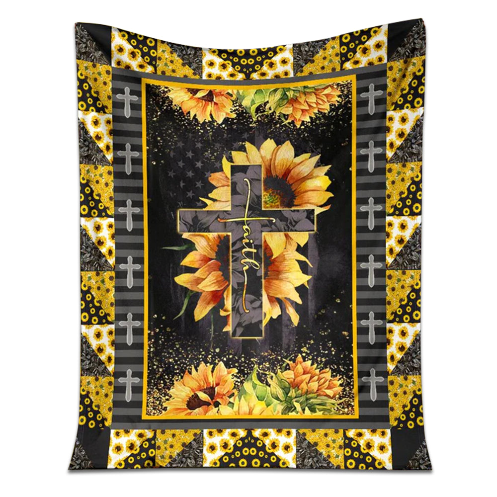Jesus Cross On Sunflower Christian 50 x 60 Inch Flannel Blanket For Cozy Bedroom And Sofa Decor