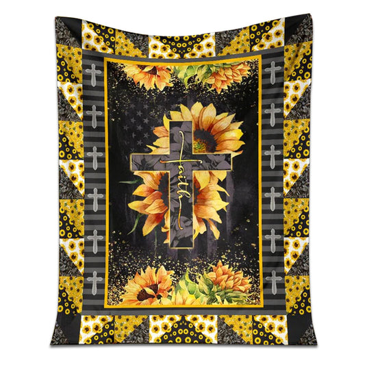 Jesus Cross On Sunflower Christian 50 x 60 Inch Flannel Blanket For Cozy Bedroom And Sofa Decor