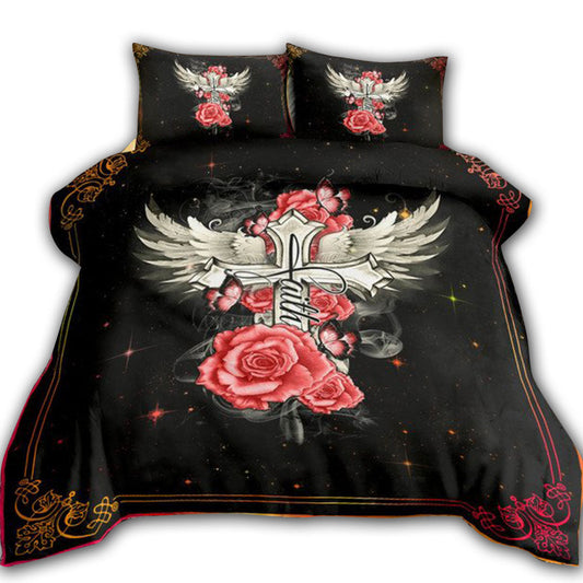 Jesus Faith Rose Butterfly Bedding Cover For Faith Bedroom Decor