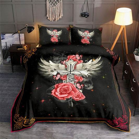 Jesus Faith Rose Butterfly Bedding Cover For Faith Bedroom Decor
