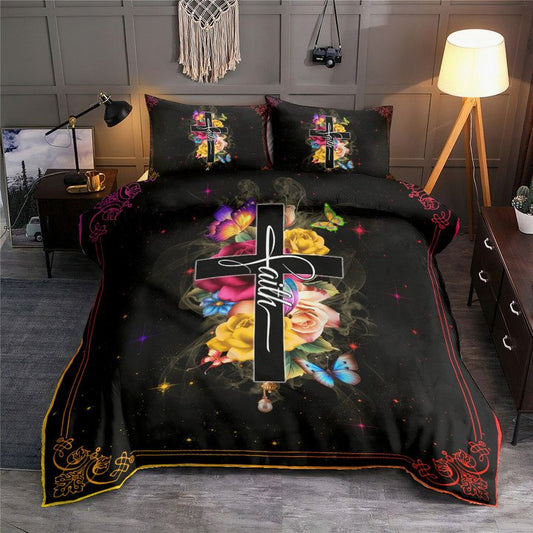 Jesus Faith Rose Butterfly Cross Bedding Cover For Faith Bedroom Decor