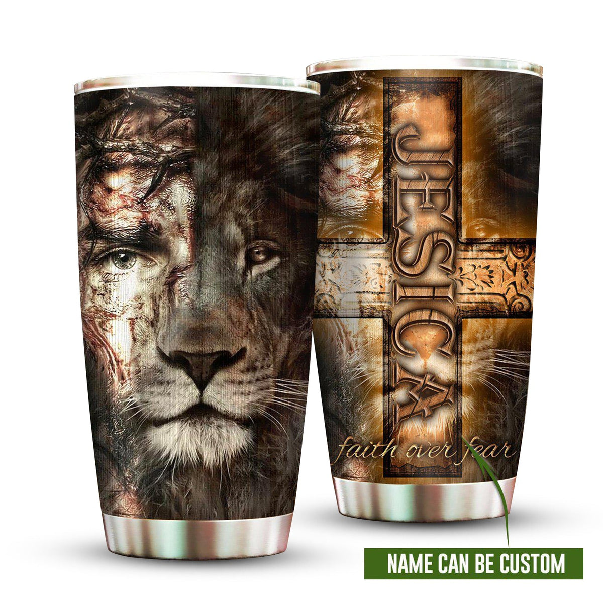 Jesus Lion Faith Over Fear Personalized 20 Oz Tumbler