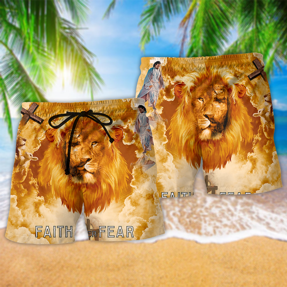 Jesus Lion Faith Over Fear - Beach Short
