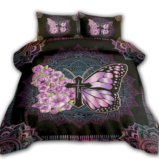 Jesus Purple Butterfly God Says You Are Bedding Cover For Faith Bedroom Decor