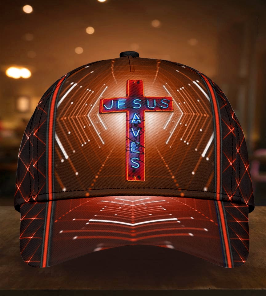 Faith Saves Neon Cross Pattern – Classic Cap