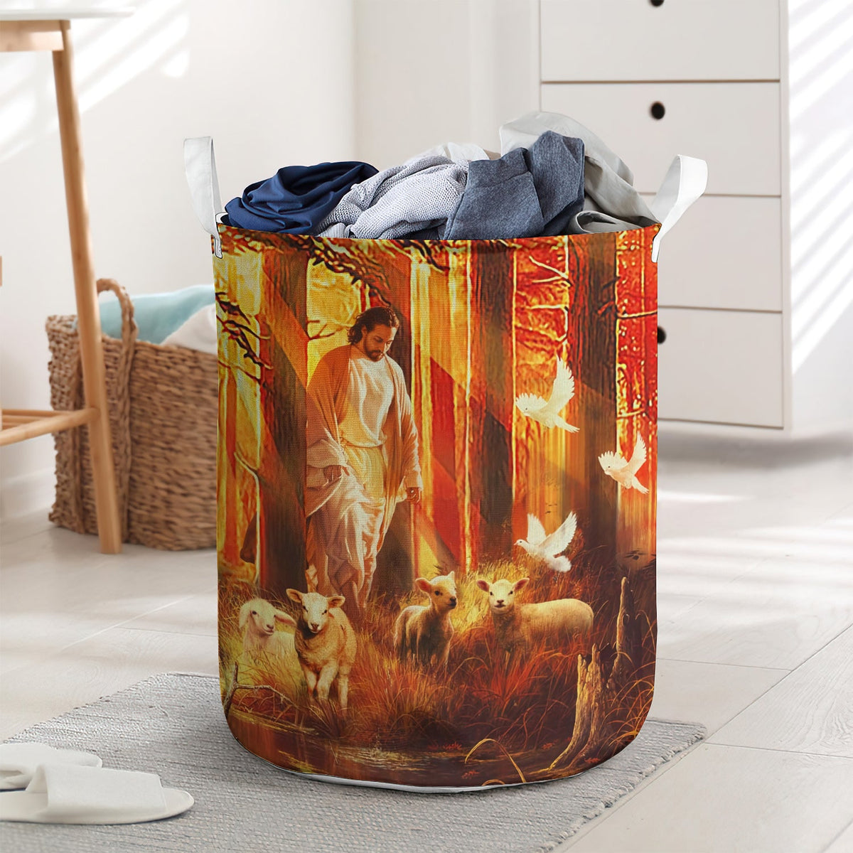 Jesus walking in the forest - Laundry basket - LAUB04TNH260222-Owls Matrix