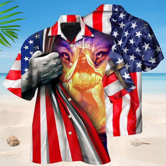 Jesus Lion Fire America Style – Hawaiian Shirt