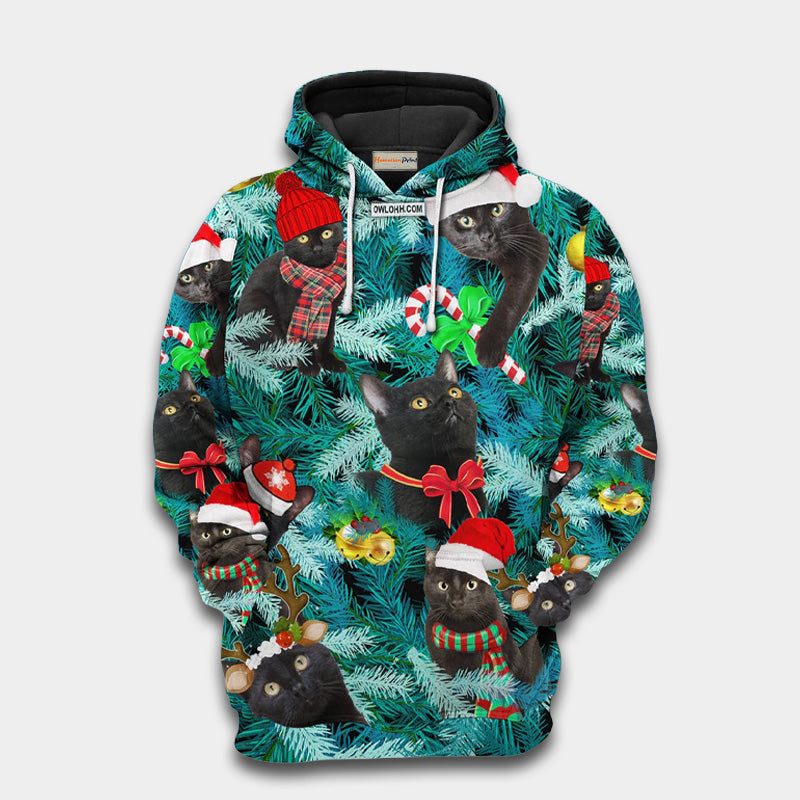 Jolly Black Cat Holiday Art – 3D Hoodie