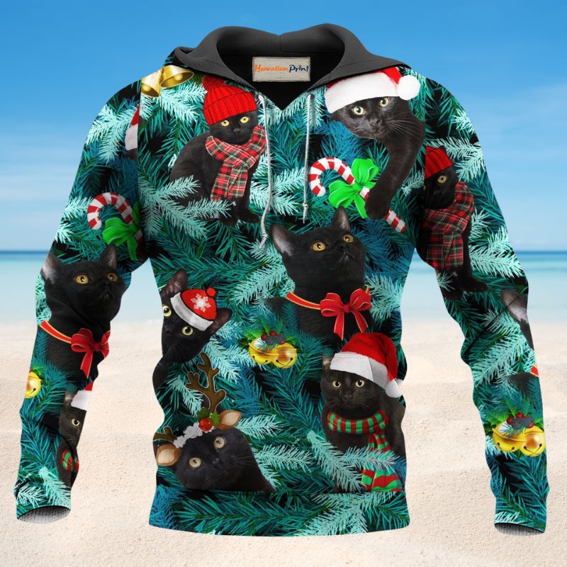 Jolly Black Cat Christmas - 3D Hoodie