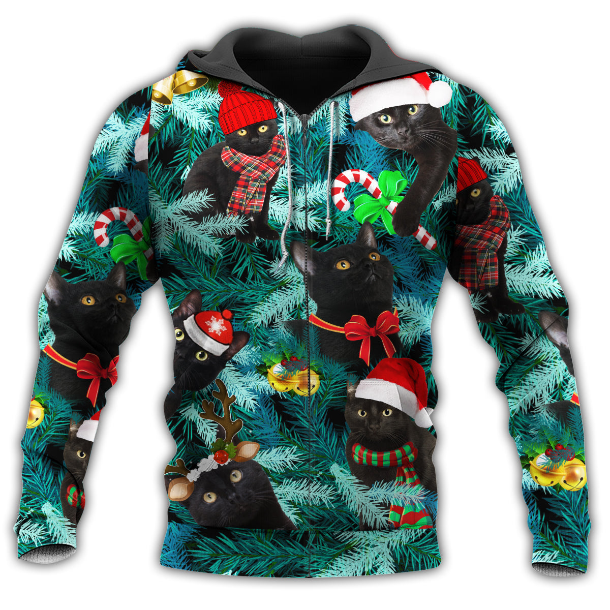 Jolly Black Cat Christmas - 3D Hoodie2