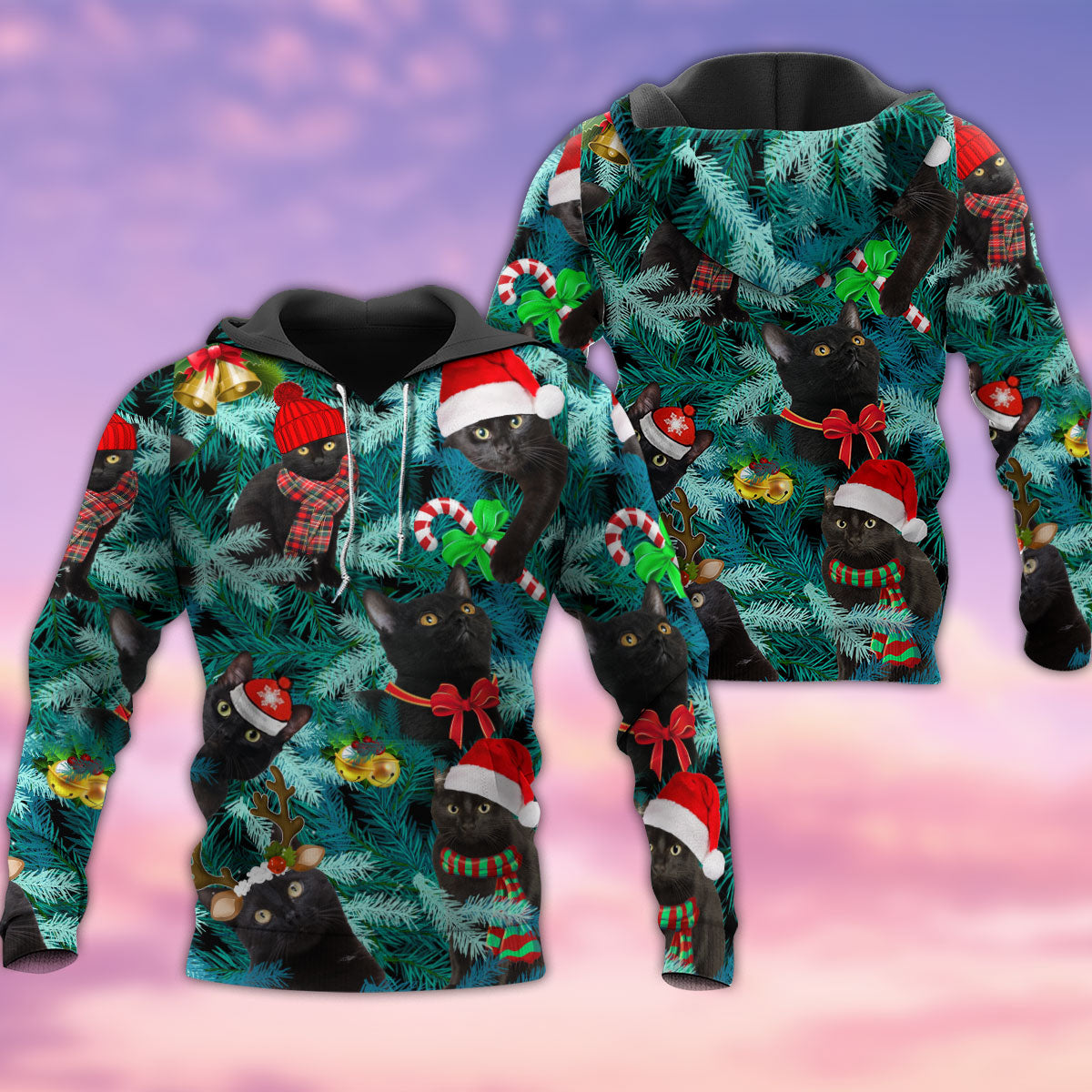 Jolly Black Cat Christmas - 3D Hoodie3
