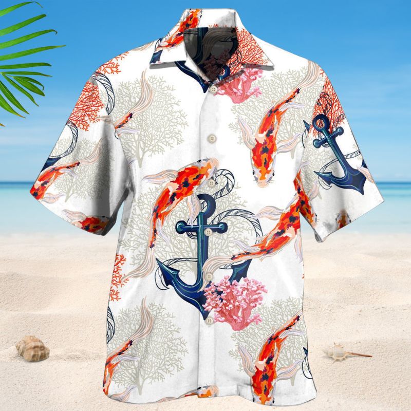 Koi Fish Anchor Coral Style – Hawaiian Shirt