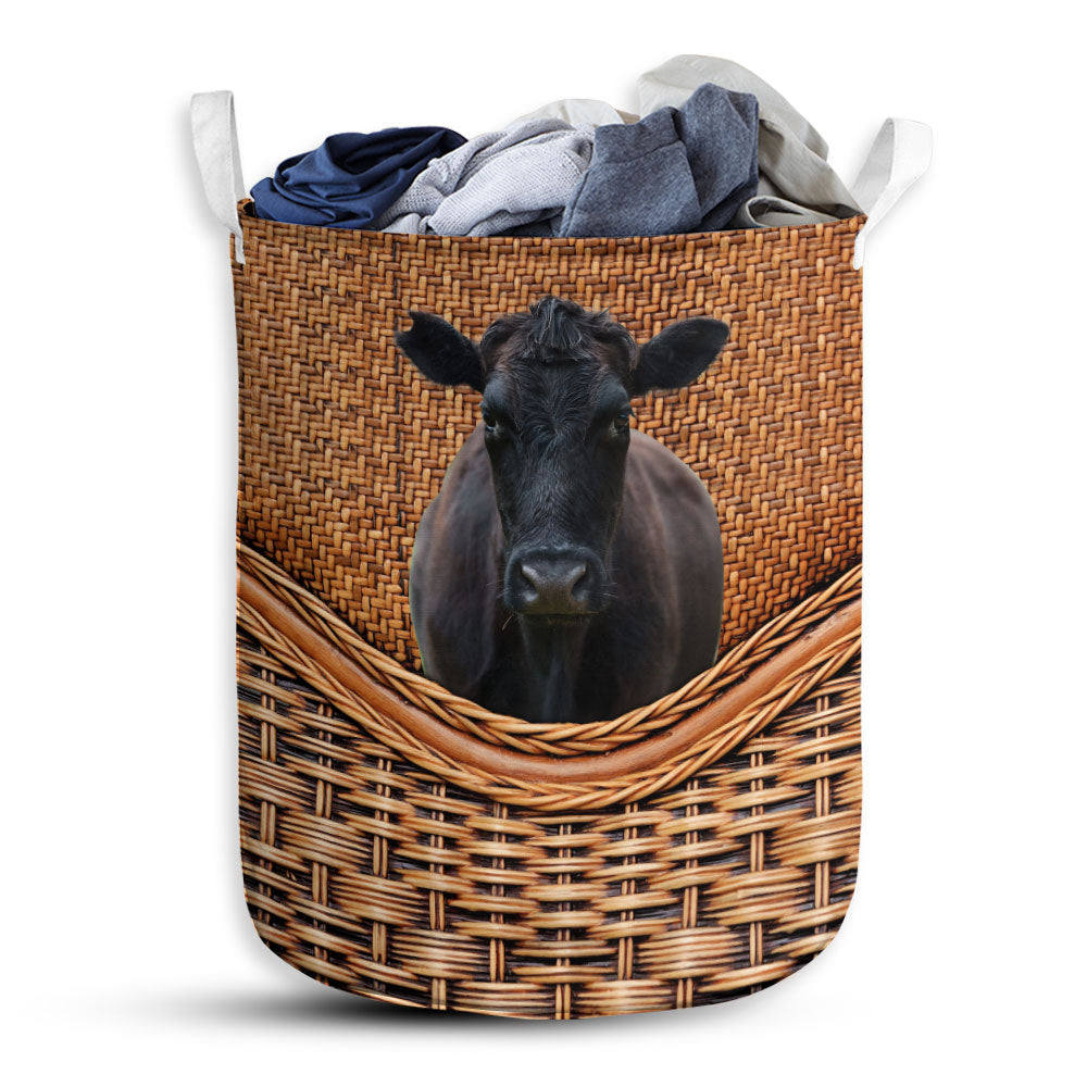 S: 17.72”x13.78” (45x35 cm) Angus Cow Rattan Teaxture - Laundry Basket - Owls Matrix LTD