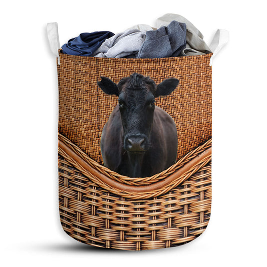 S: 17.72”x13.78” (45x35 cm) Angus Cow Rattan Teaxture - Laundry Basket - Owls Matrix LTD