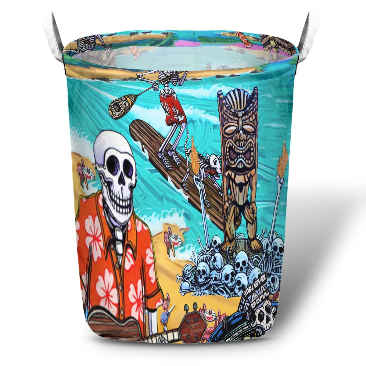 Skull And Tiki Summer Vibe - Laundry Basket - Owls Matrix LTD