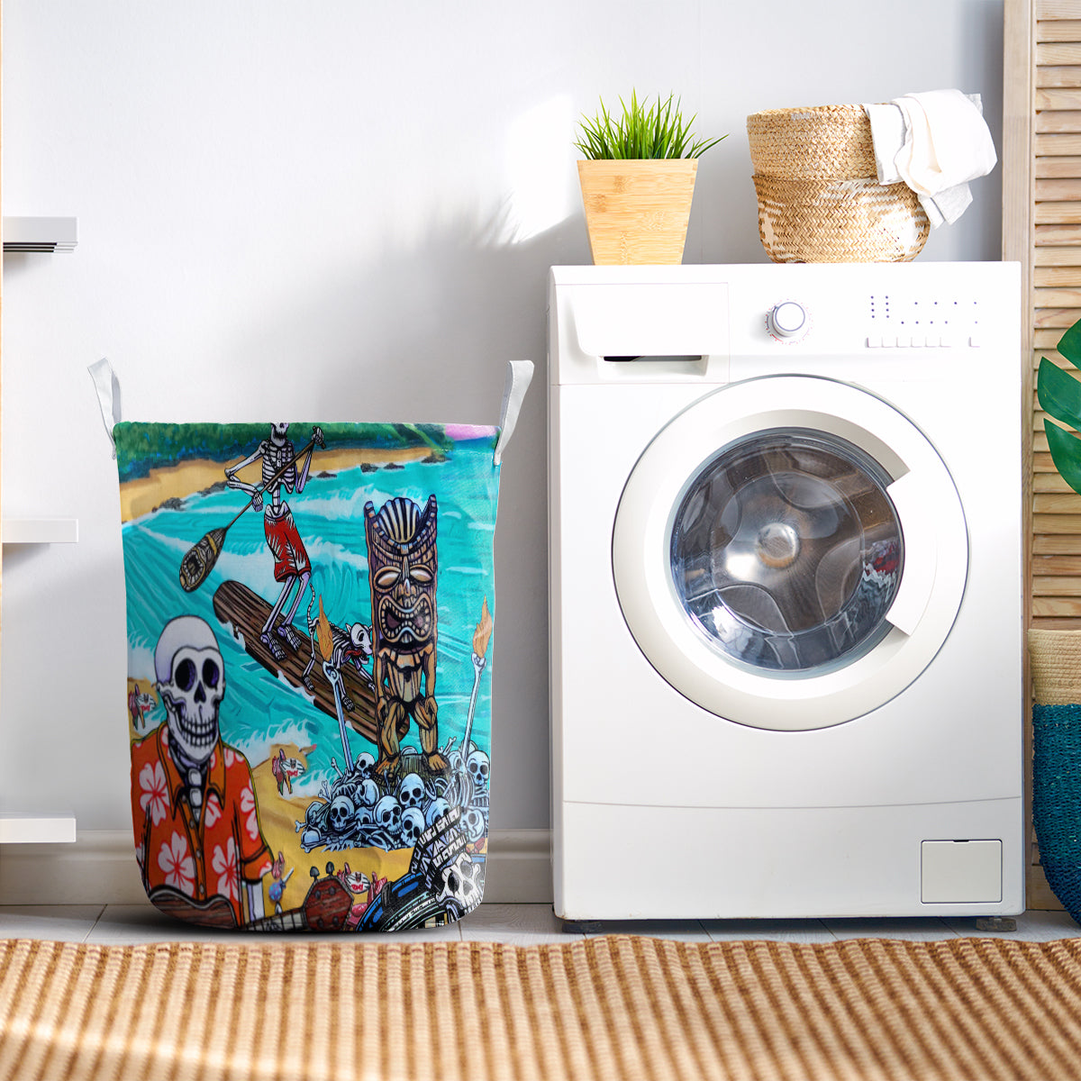 Skull And Tiki Summer Vibe - Laundry Basket - Owls Matrix LTD