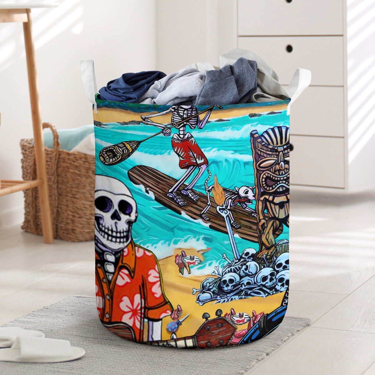 Skull And Tiki Summer Vibe - Laundry Basket - Owls Matrix LTD