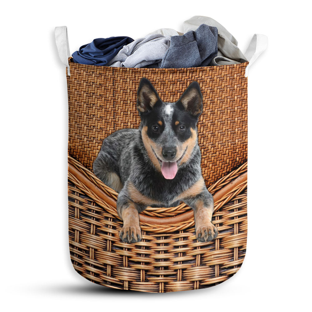S: 17.72”x13.78” (45x35 cm) Australian Cattle Dog Rattan Teaxture - Laundry Basket - Owls Matrix LTD
