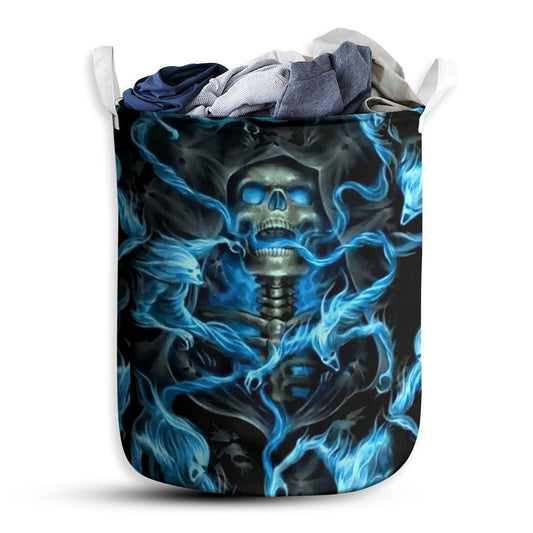 S: 17.72”x13.78” (45x35 cm) Skull Black Ground Thunder - Laundry Basket - Owls Matrix LTD