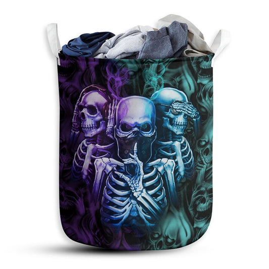 S: 17.72”x13.78” (45x35 cm) Skull Neither Hear Nor See - Laundry Basket - Owls Matrix LTD
