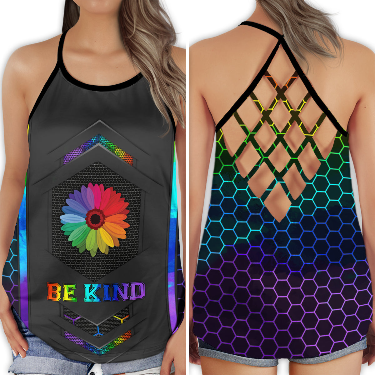 LGBT Love Sunflower Pride Floral Aesthetic Style - Hollow Tank Top