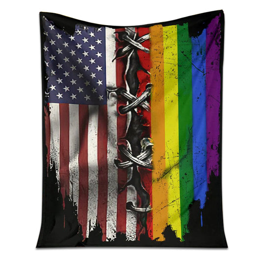 LGBT Rainbow American Flag 50 x 60 Inch Flannel Blanket For Cozy Bedroom And Sofa Decor