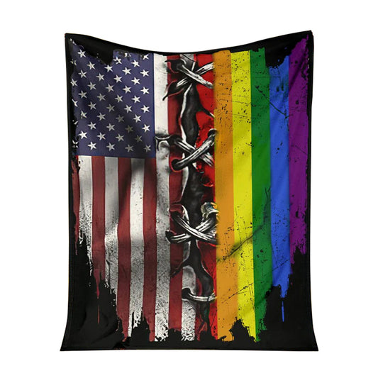 LGBT Rainbow American Flag LGBT Support 50 x 60 Inch Flannel Blanket For Cozy Bedroom And Sofa Decor