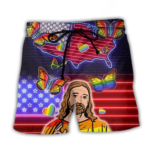 LGBT Pride Independence Day Neon Design - Beach Short