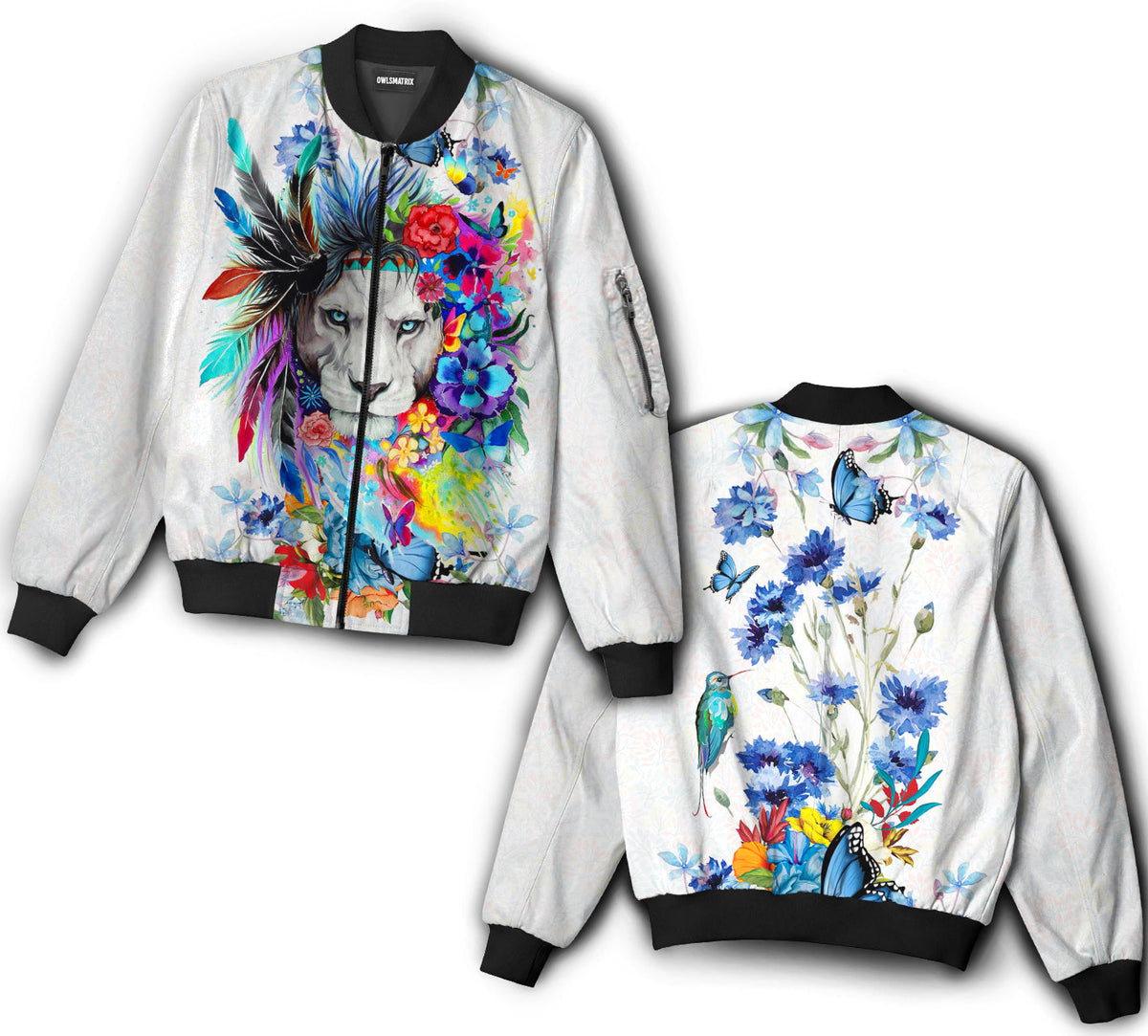 Lion loves flowers and butterfly - Bomber jacket - BOMJ09TNH030921-Owls Matrix