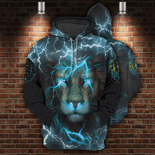 Lion Blue Light Art - 3D Hoodie