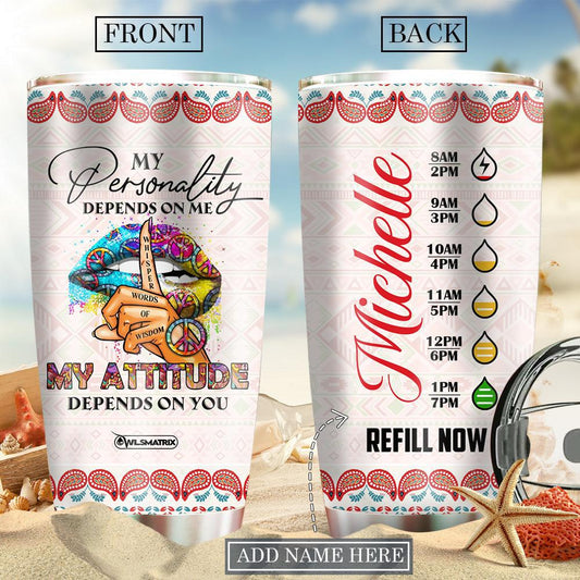Hippie Lip My Attitude Personalized 20 Oz Tumbler For Hot Cold Drinks And Travel