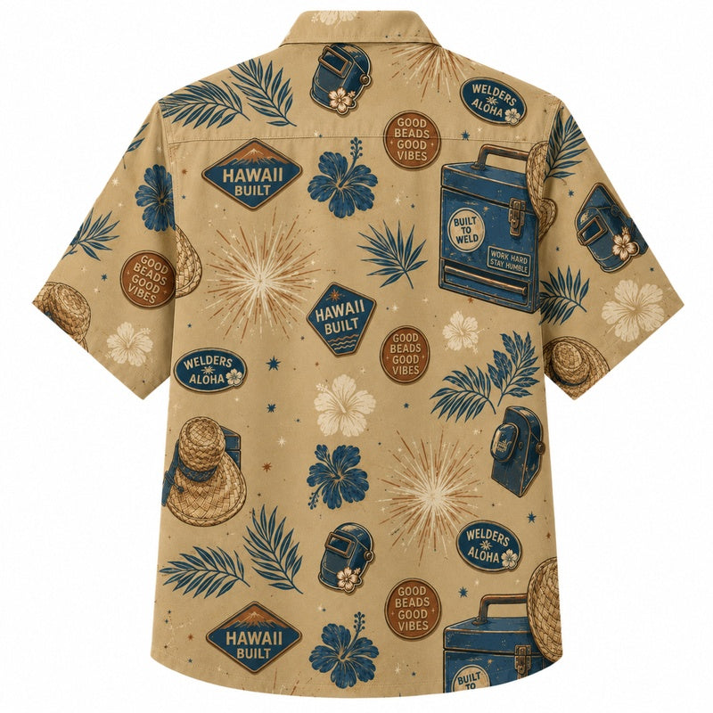 Labor Day Hawaiian Shirt Aloha Hibiscus Cream Print for the Holiday