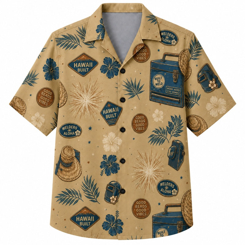 Labor Day Hawaiian Shirt Aloha Hibiscus Cream Print for the Holiday