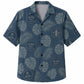 Labor Day Hawaiian Shirt- Aloha Island Badge Print on Faded Denim